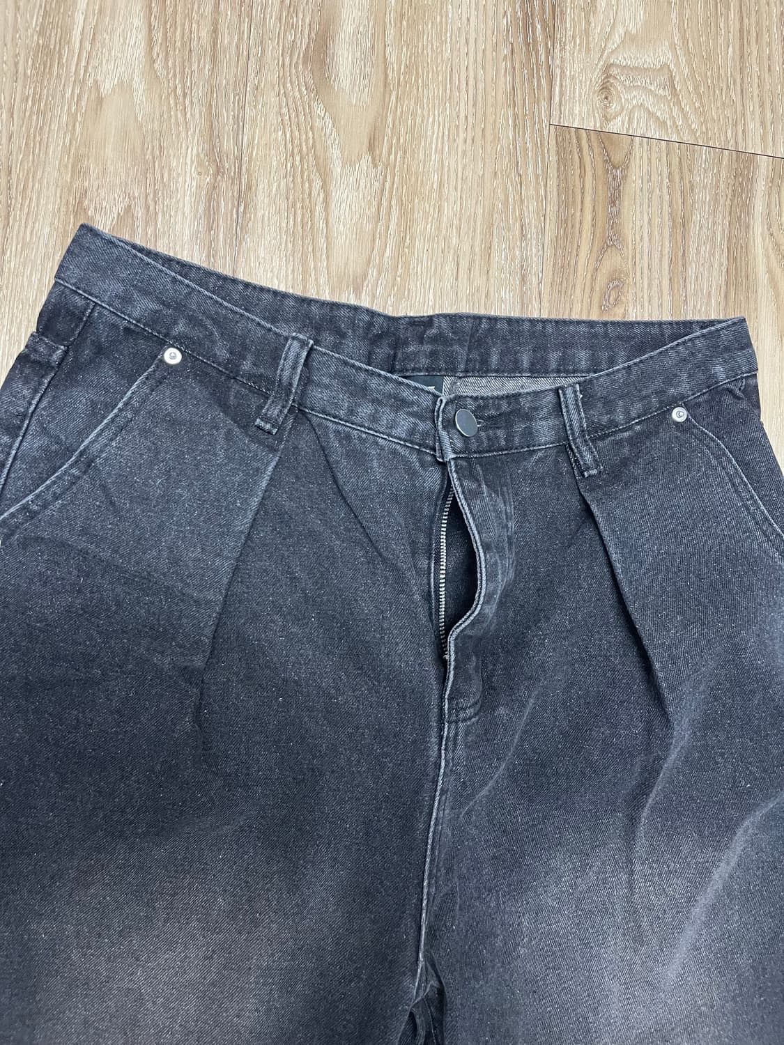 트릴리온 핀턱 와이드 흑청바지 34 상품이미지2