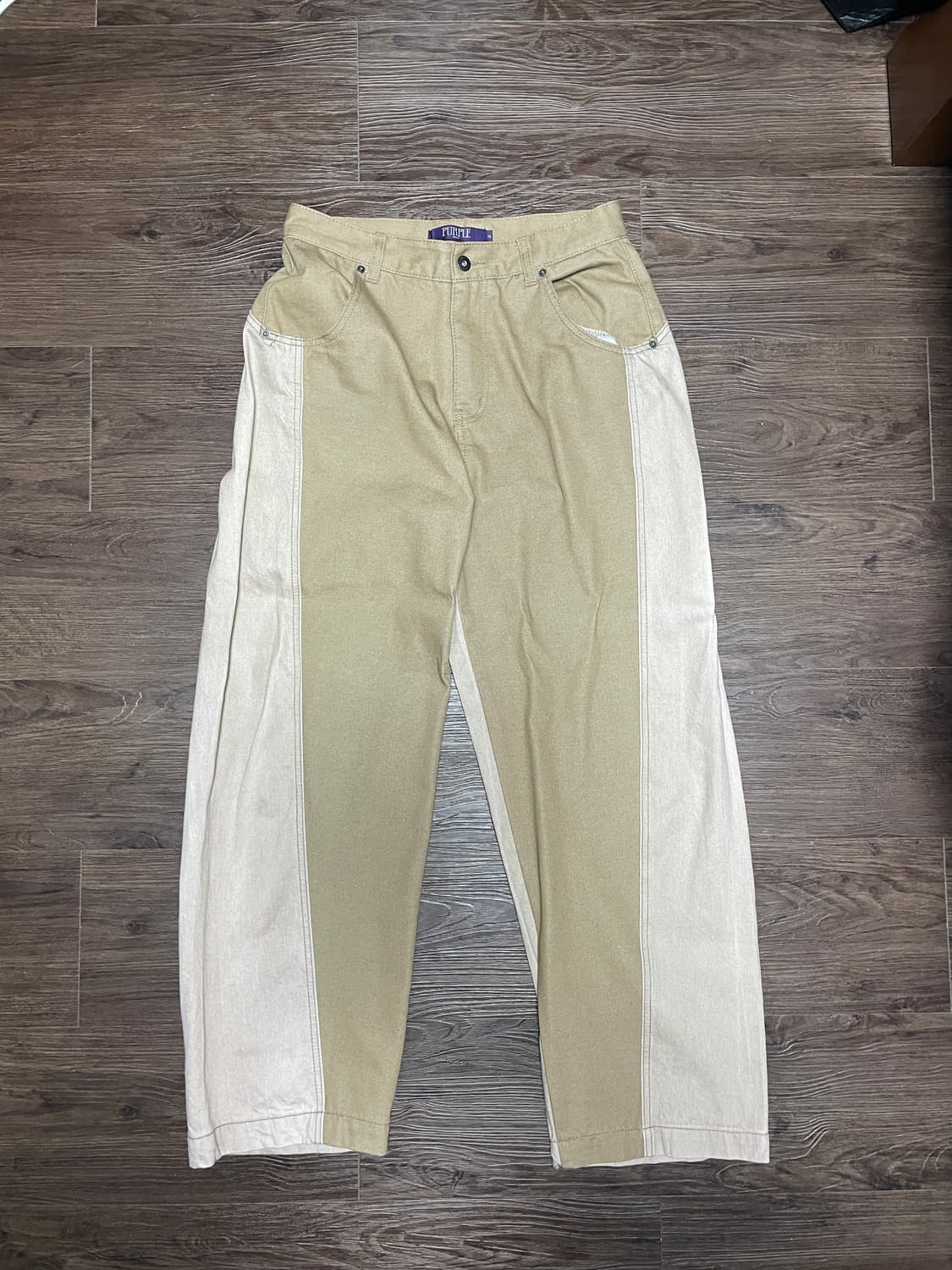 CONTRAST WIDE FIT DENIM PANTS BEIGE 상품이미지2
