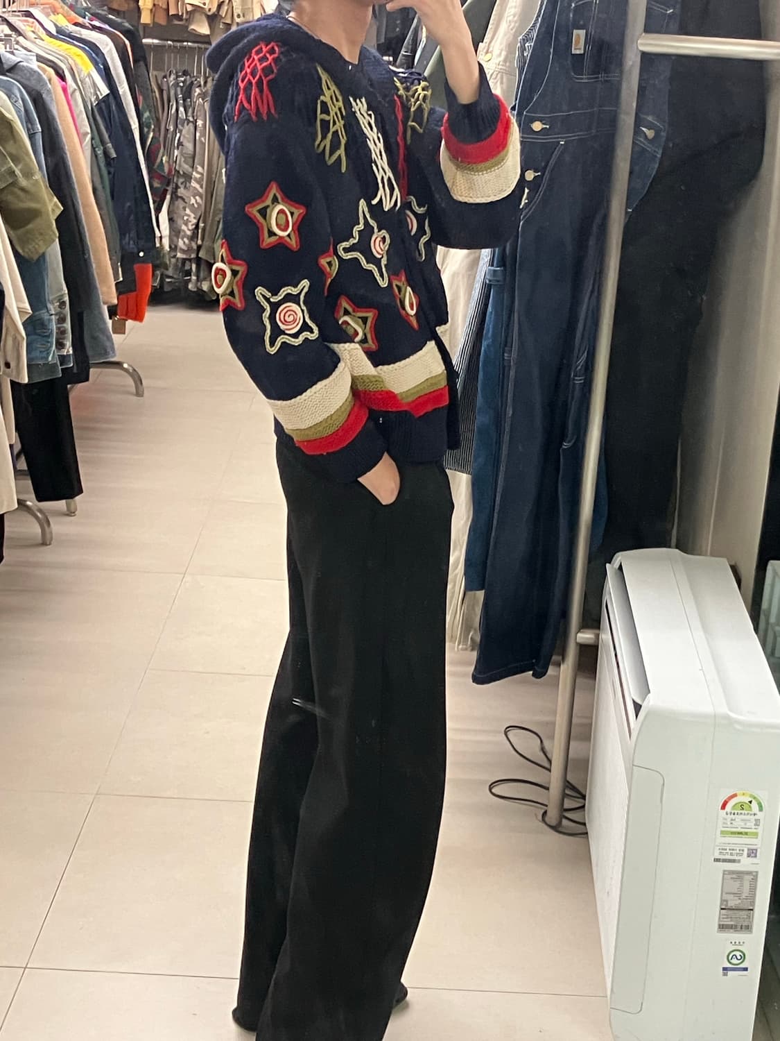 VTG 빈티지 스타 패턴 후드 니트 가디건 M 상품이미지7