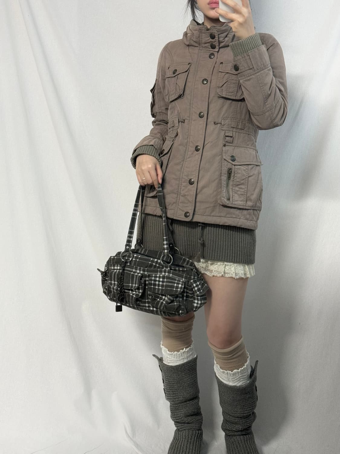 멀티 포켓 y2k 체크 패턴 숄더백 상품이미지10