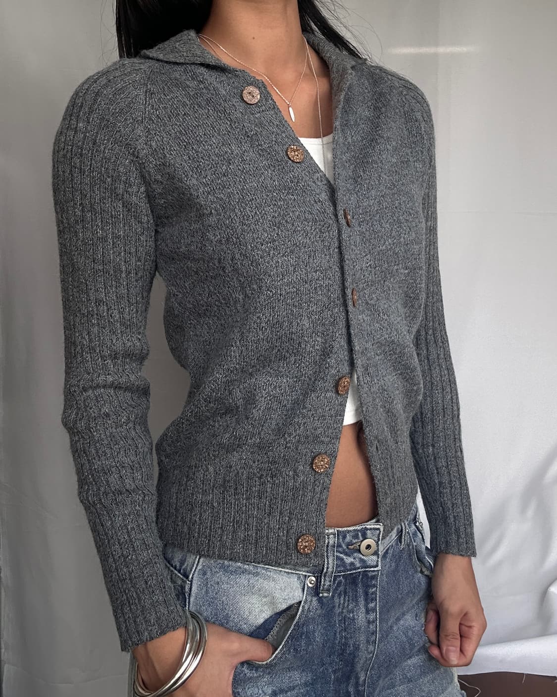 빈티지 그레이 모헤어 가디건 상품이미지1