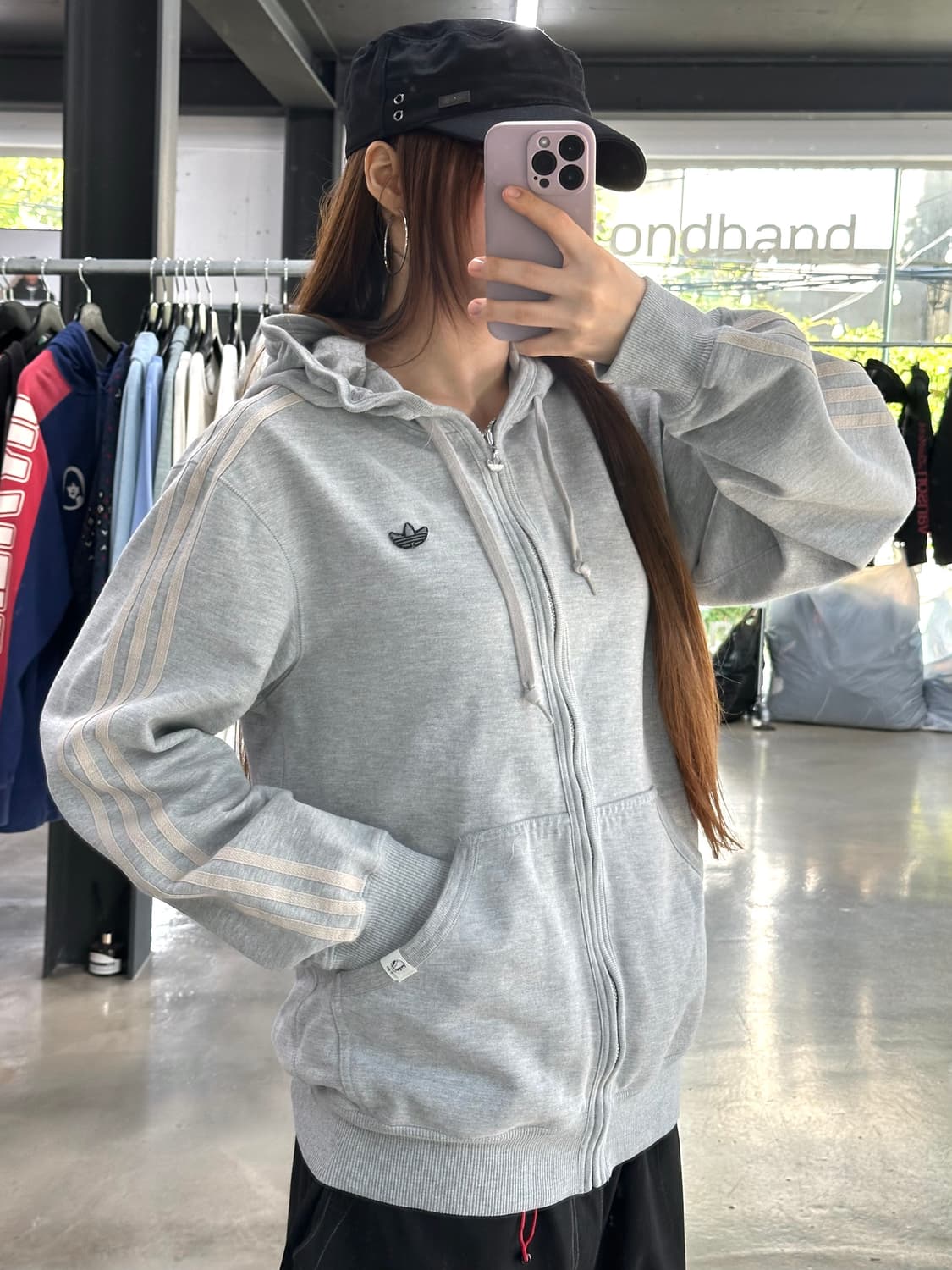 아디다스 오트밀그레이 파이어버드 자수로고 후드집업 상품이미지3