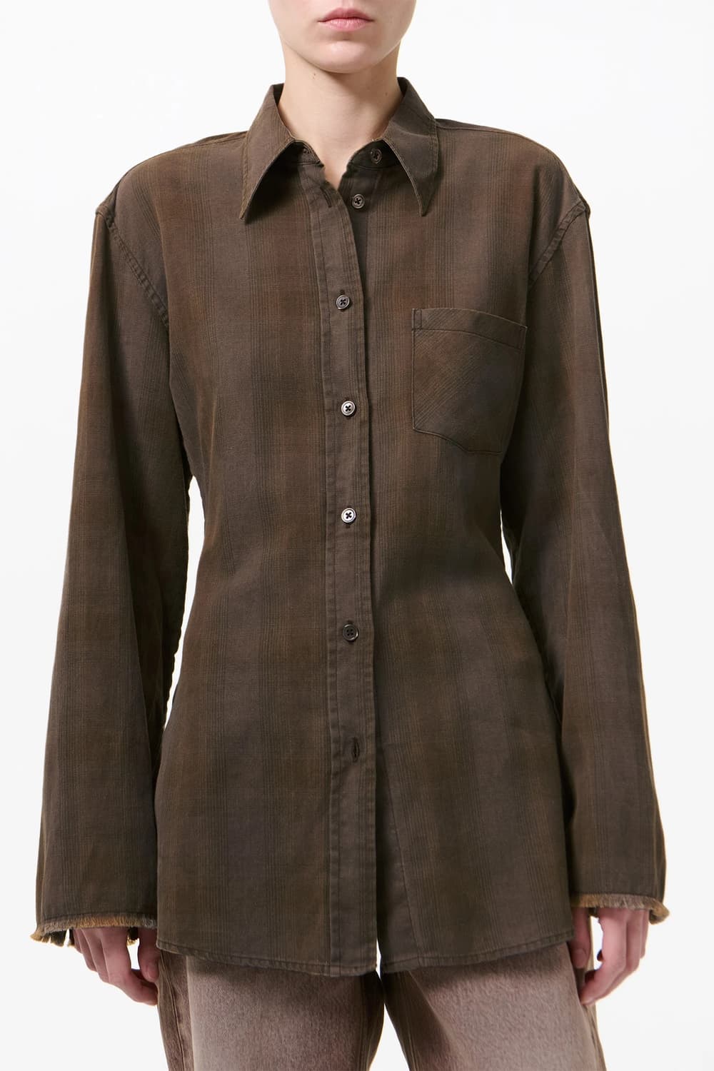 [34,36,38]아워레가시 26ss DAISY 체크 셔츠/브라운 상품이미지3