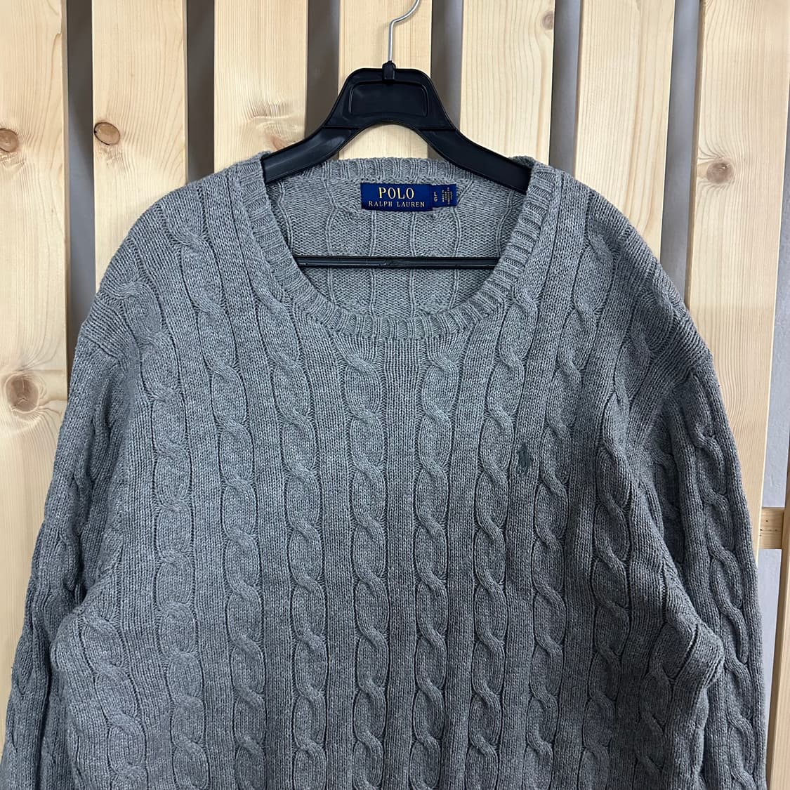 (L) 폴로 랄프로렌 라운드넥 그레이 케이블 니트 스웨터 상품이미지5