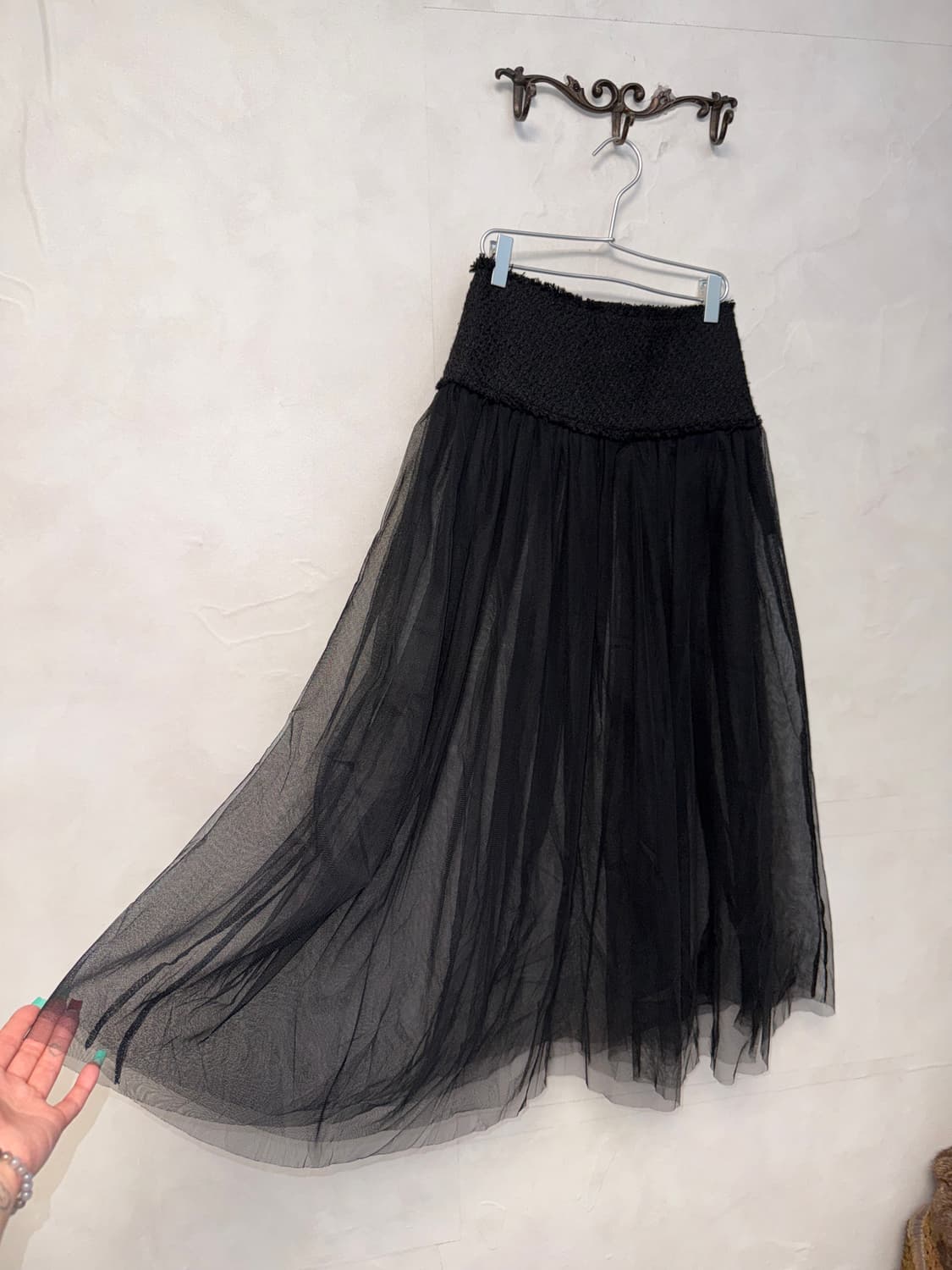 Black mesh tweed maxi sha skirt 상품이미지2