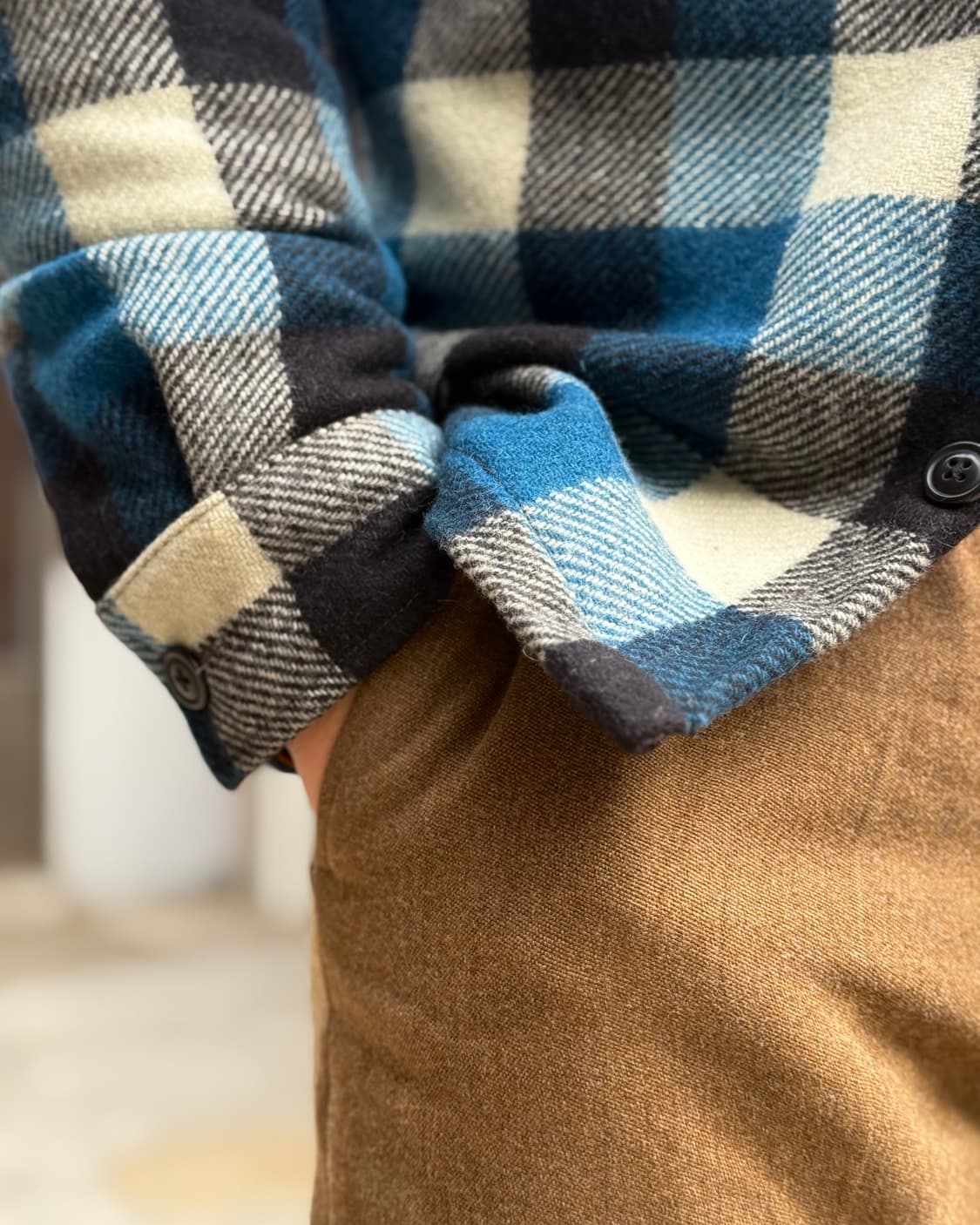 R.R.L 엘보우 패치 퀼티드 라인 울 체크 오버셔츠 자켓 S 상품이미지10