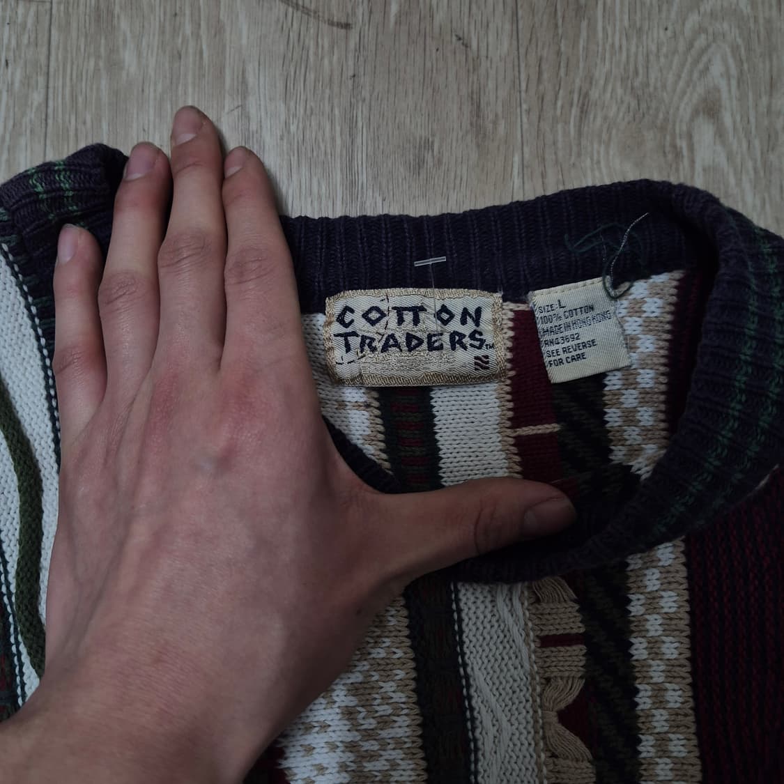 코튼 트레이더스 빈티지 아메카지 패턴 배색 케이블 니트 L(100) 상품이미지4