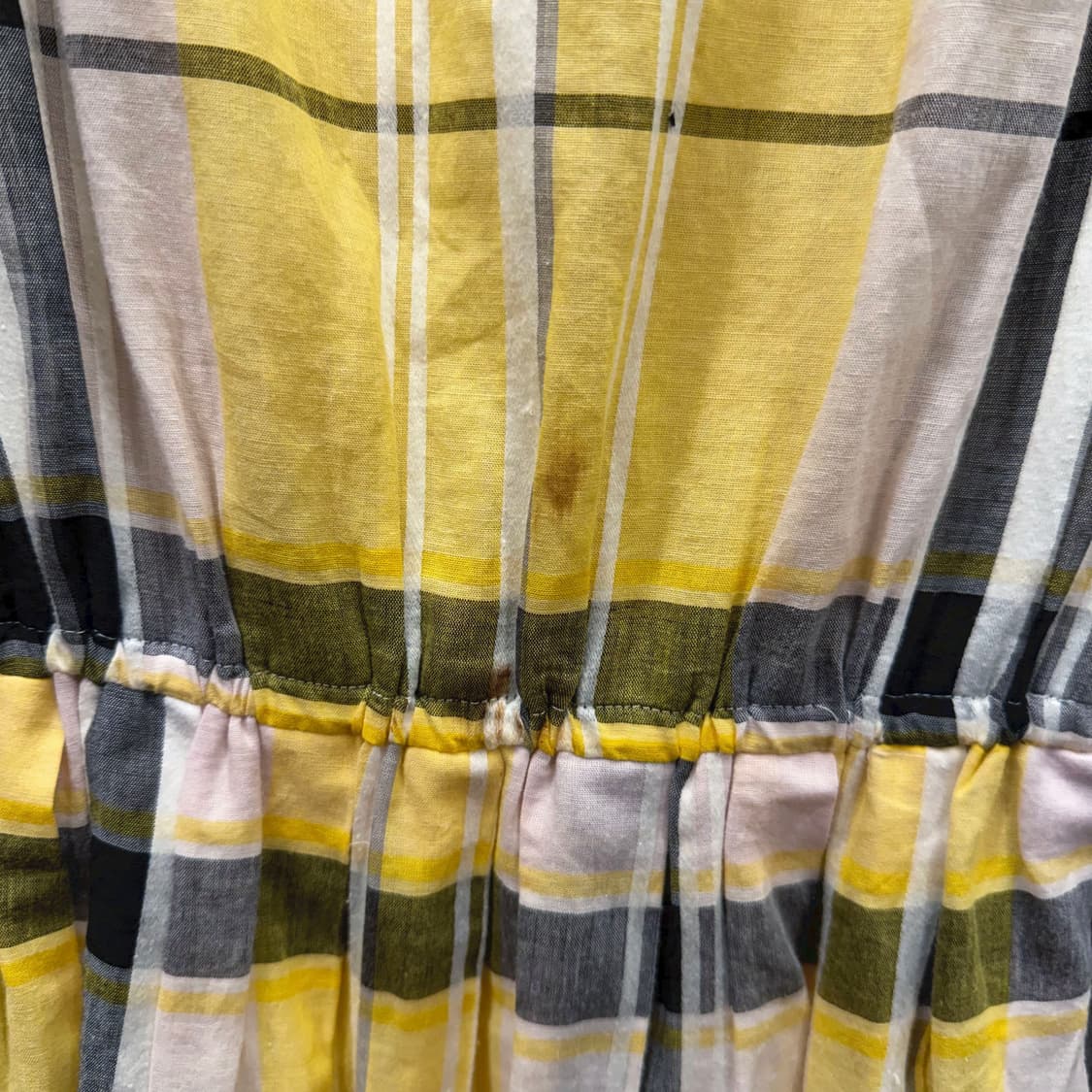 꾸레쥬 라운드넥 슬리브리스 원피스 체크 패턴 숄더 버튼 디테일 옐로우 상품이미지9