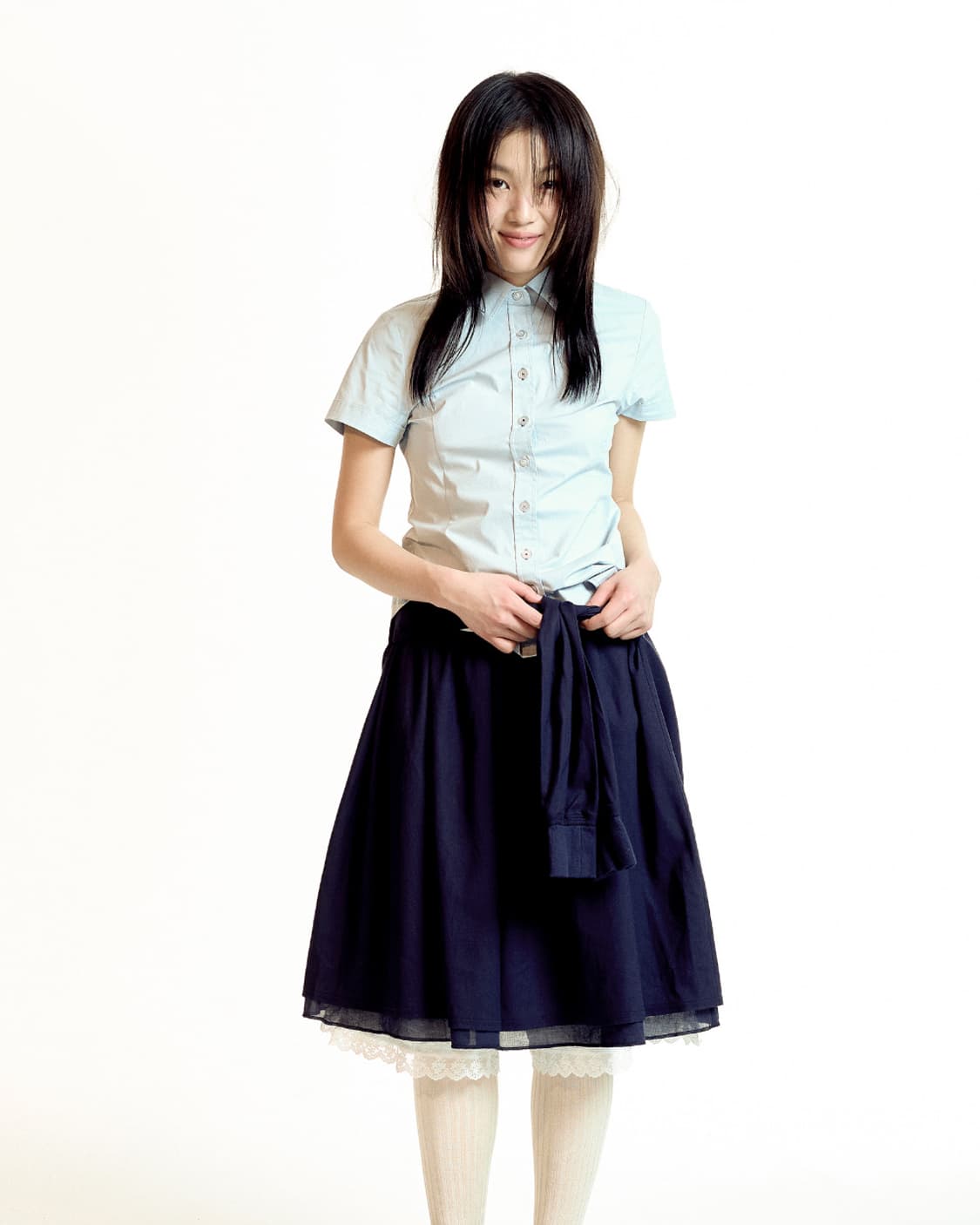 COYSEIO STRAP SHIRRING SKIRT NAVY 상품이미지2