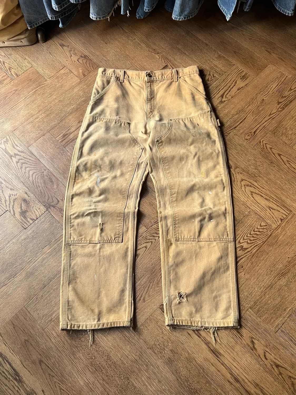 [34]칼하트 USA Made 데미지드 페이딩 브라운 더블니 워크 팬츠 상품이미지1