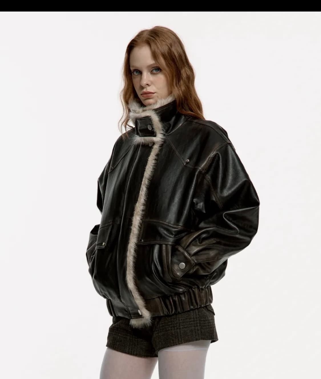 러프넥 워싱 레더 무스탕 자켓 상품이미지1