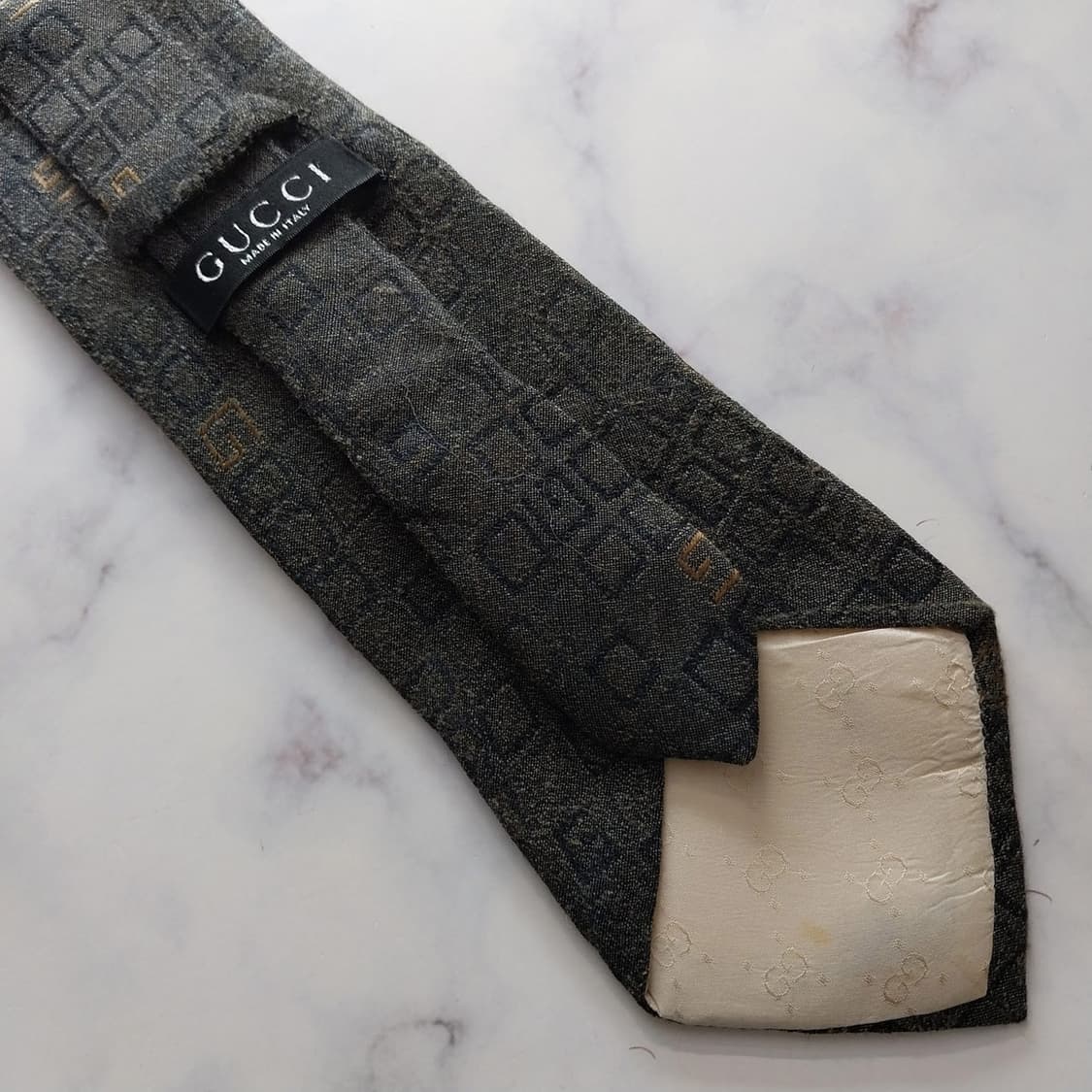 구찌 실크 울 블렌드 다크그린 로고 넥타이 9.7cm A등급 K1320
 상품이미지8