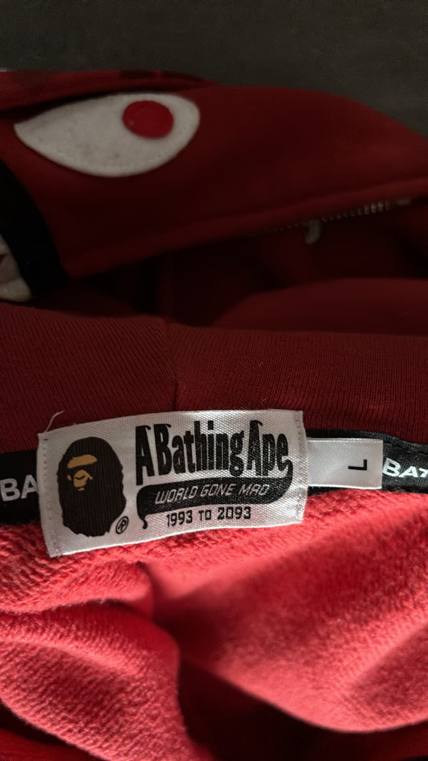 개 급처) 유일 매물) 베이프 더블 샤크 후드집업 L 레드 상품이미지4