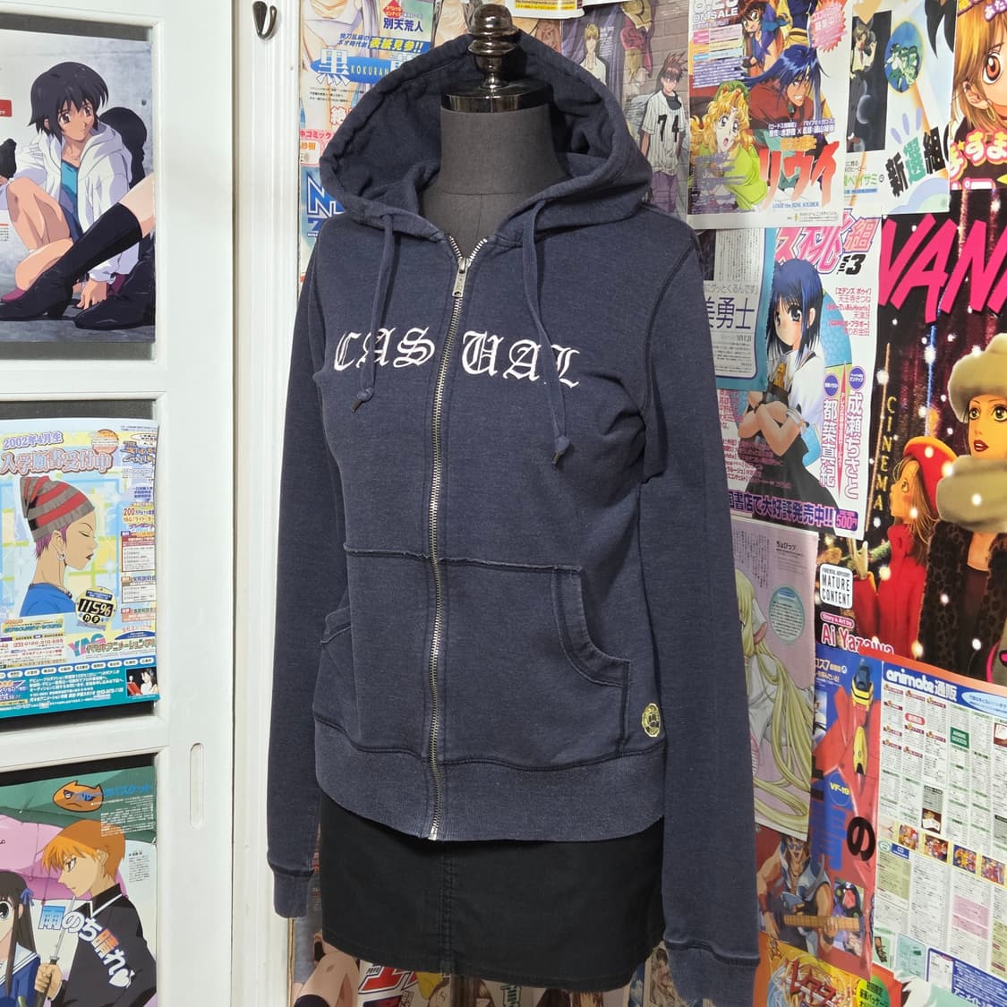 펑크 레터링 자수 네이비 슬림핏 후드집업 상품이미지1