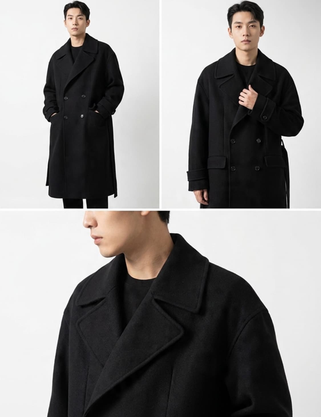 [48] 준지 20fw 남성 핸드메이드 울 맥시 오버핏 더블 코트 블랙 상품이미지2