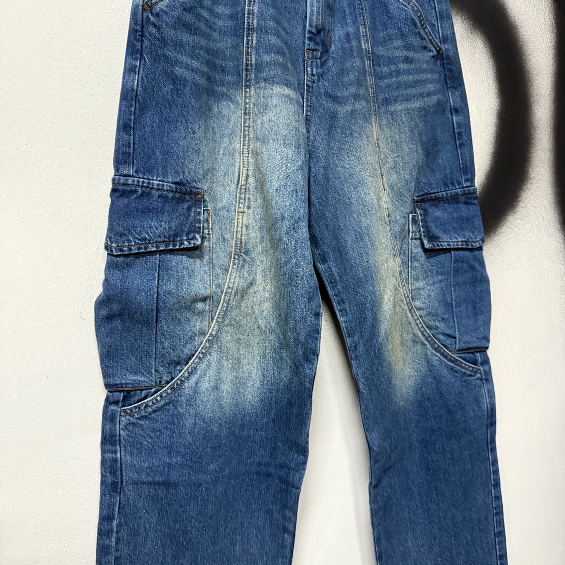 VTG 빈티지 절개 디테일 벌룬핏 워싱 카고 와이드 데님 팬츠 상품이미지4