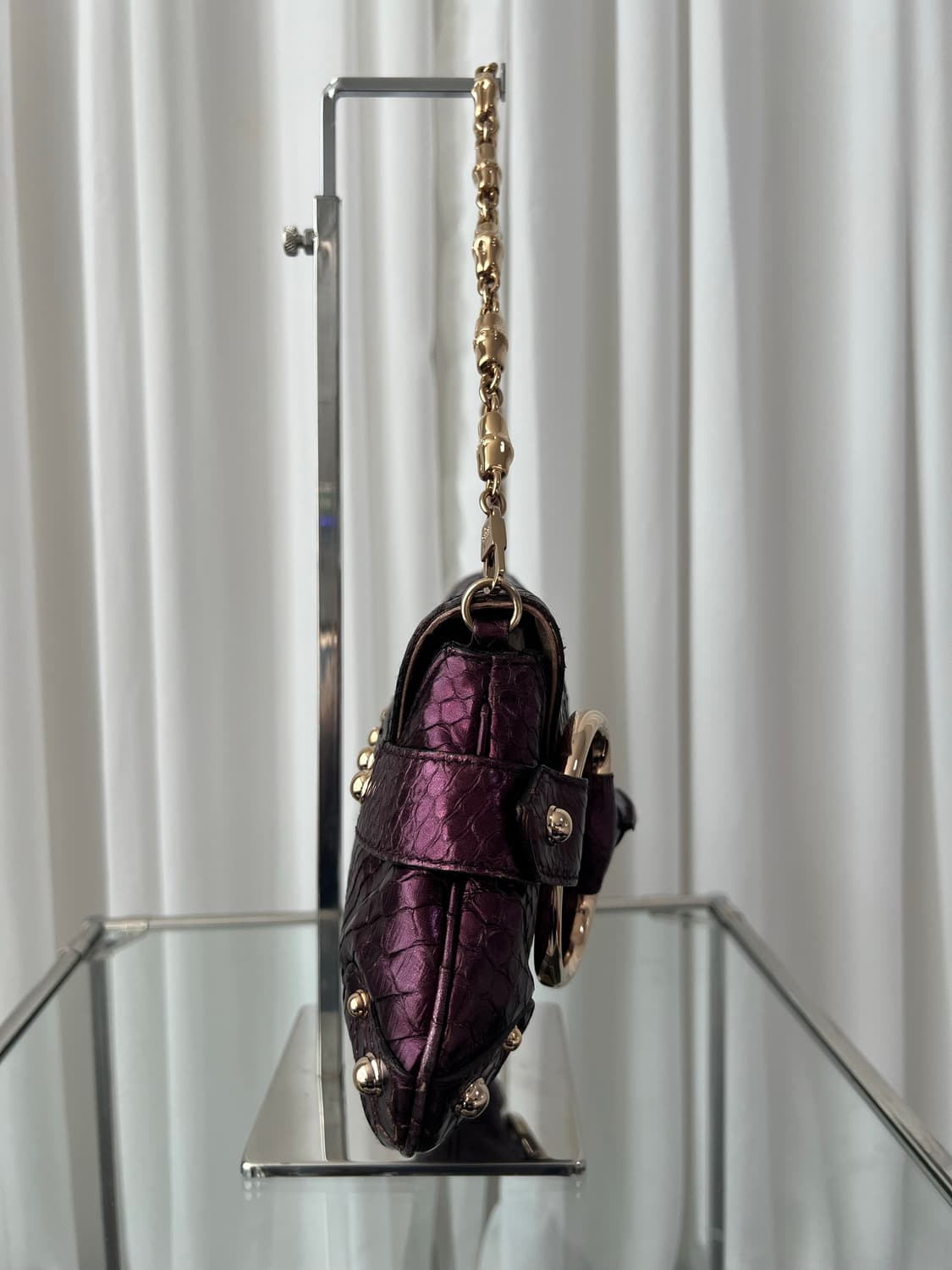 Rare  구찌 홀스빗 1955 메탈릭 리자드 숄더백 상품이미지6