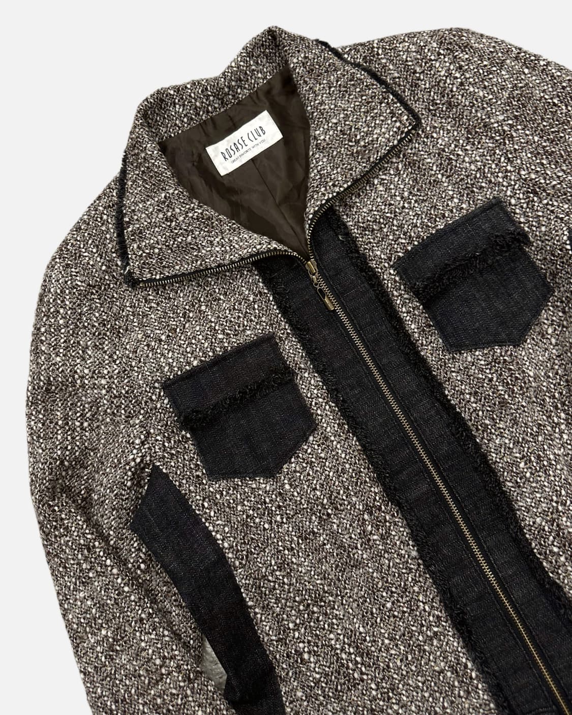 brown tweed denim zip-up jacket 상품이미지3