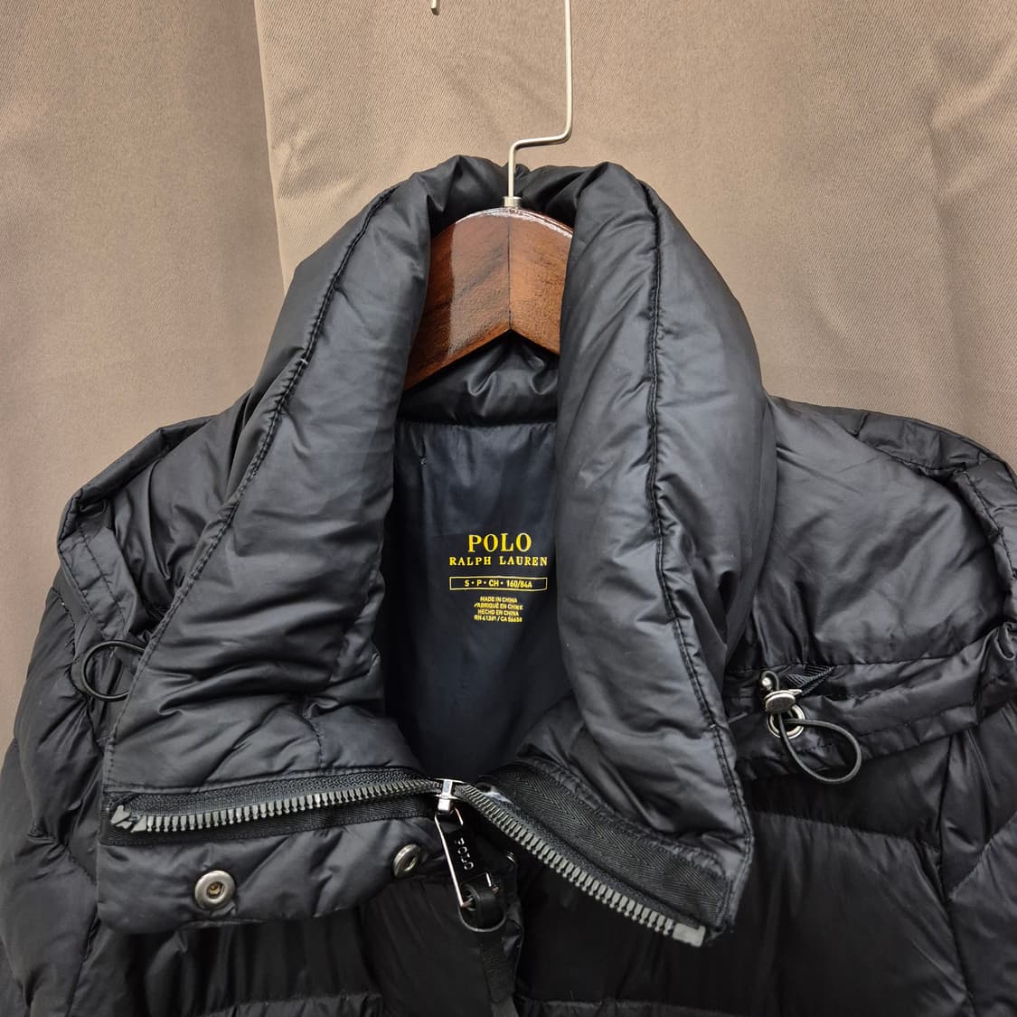 폴로 랄프로렌 다운 레더패치 후디드 롱패딩 S 상품이미지2