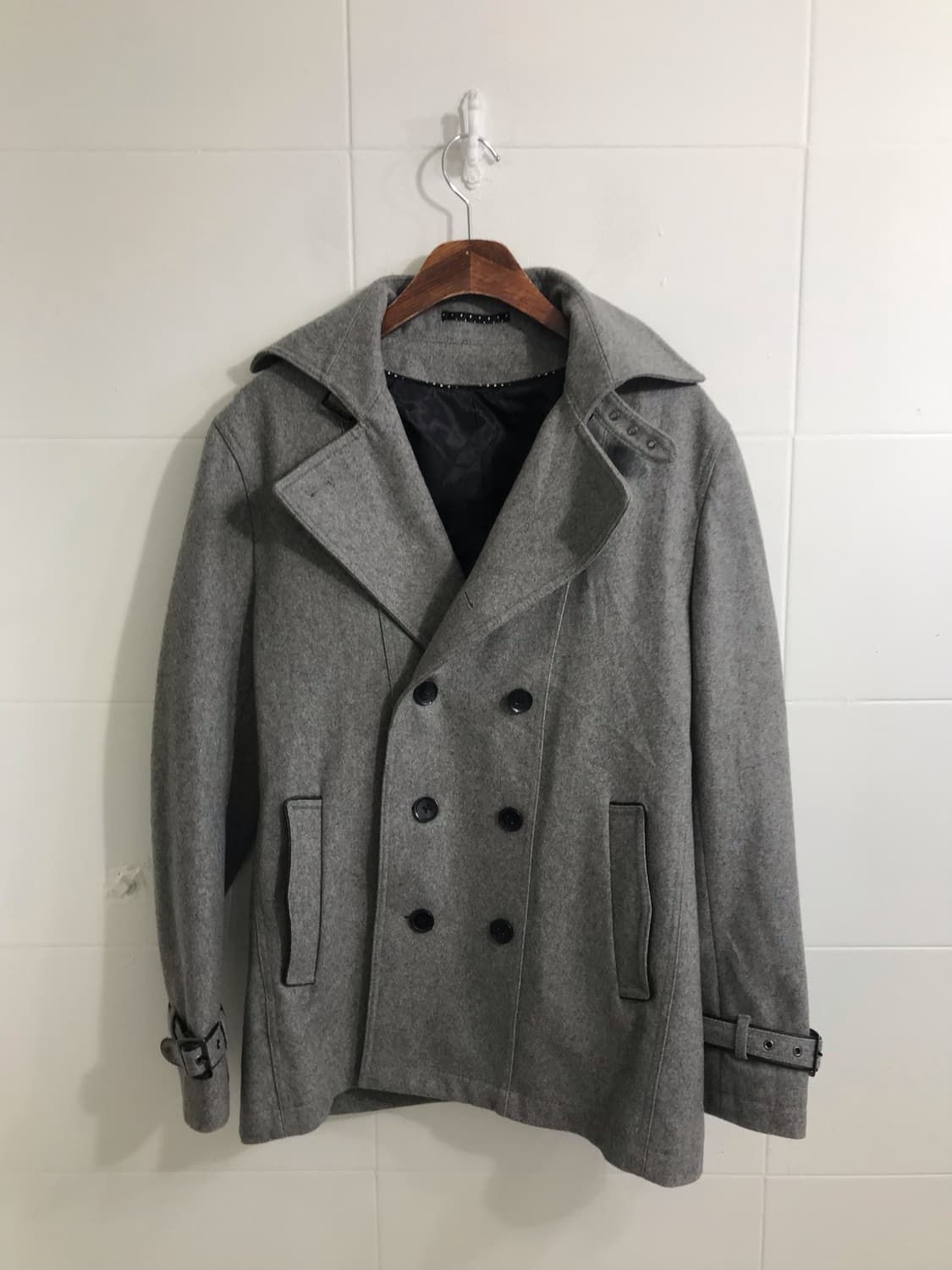 무채색 너드 니혼진 더블버튼 봄코트 코디세트 상품이미지4