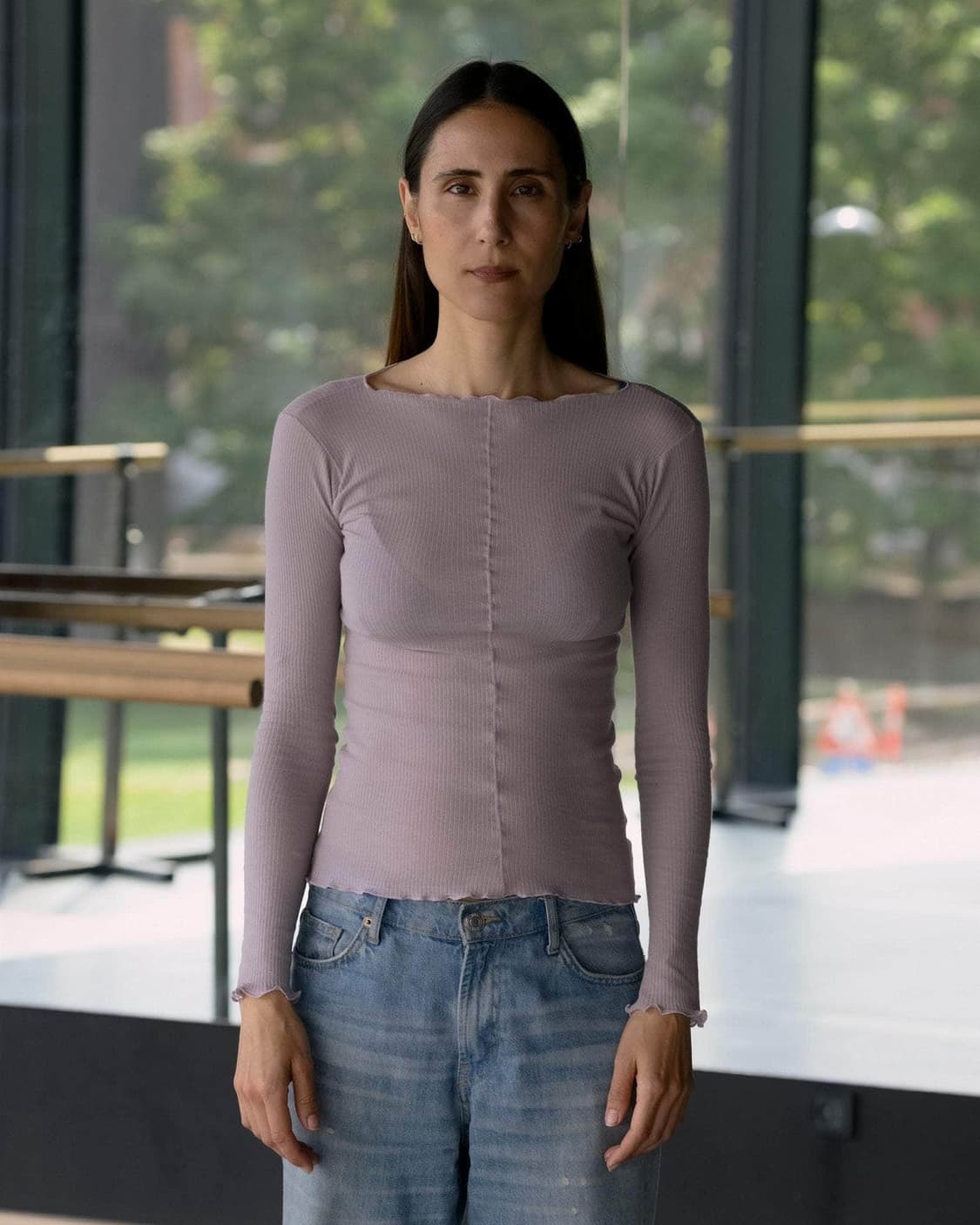 [S,M,L]베이스레인지 Pama 롱 슬리브리스 탑/벌비 퍼플 상품이미지1