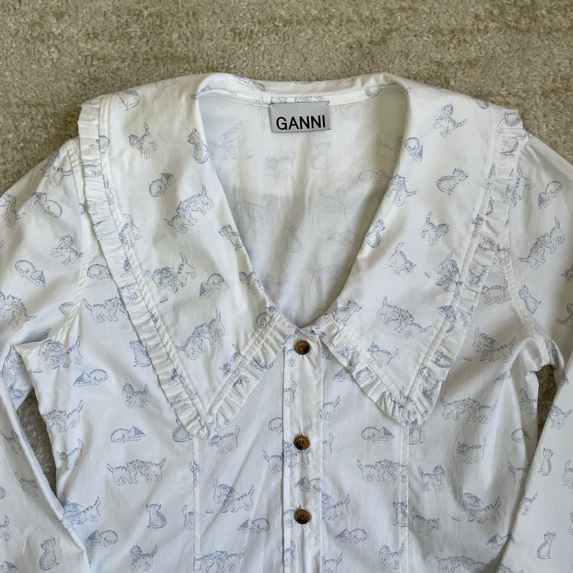 가니 GANNI 오가닉 코튼 프린트 포플린 V넥 셔츠 상품이미지3