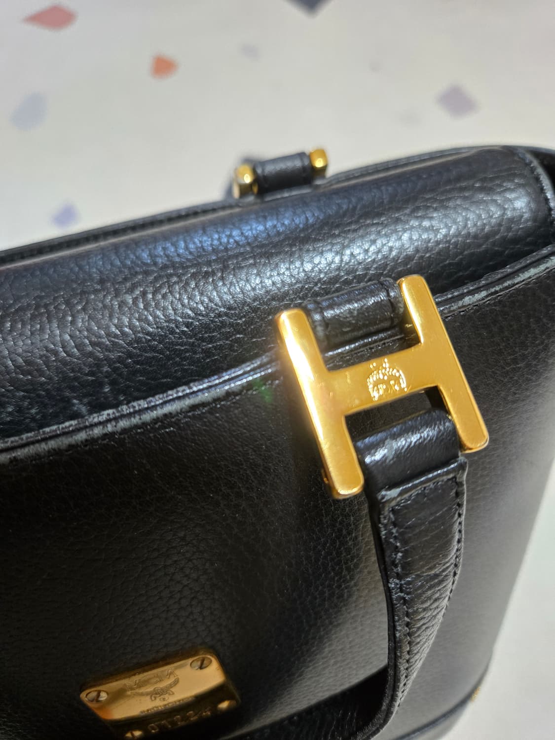 MCM 블랙 가죽 버킷백 토트백 빈티지 상품이미지5