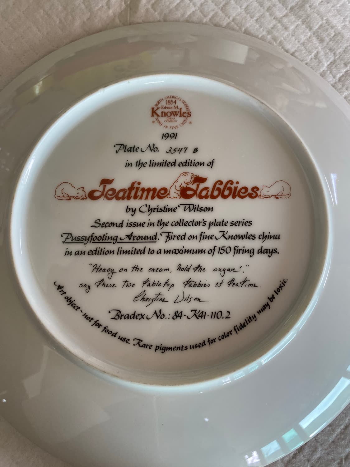 고양이 그림 장식 접시 미국 Knowles 상품이미지3