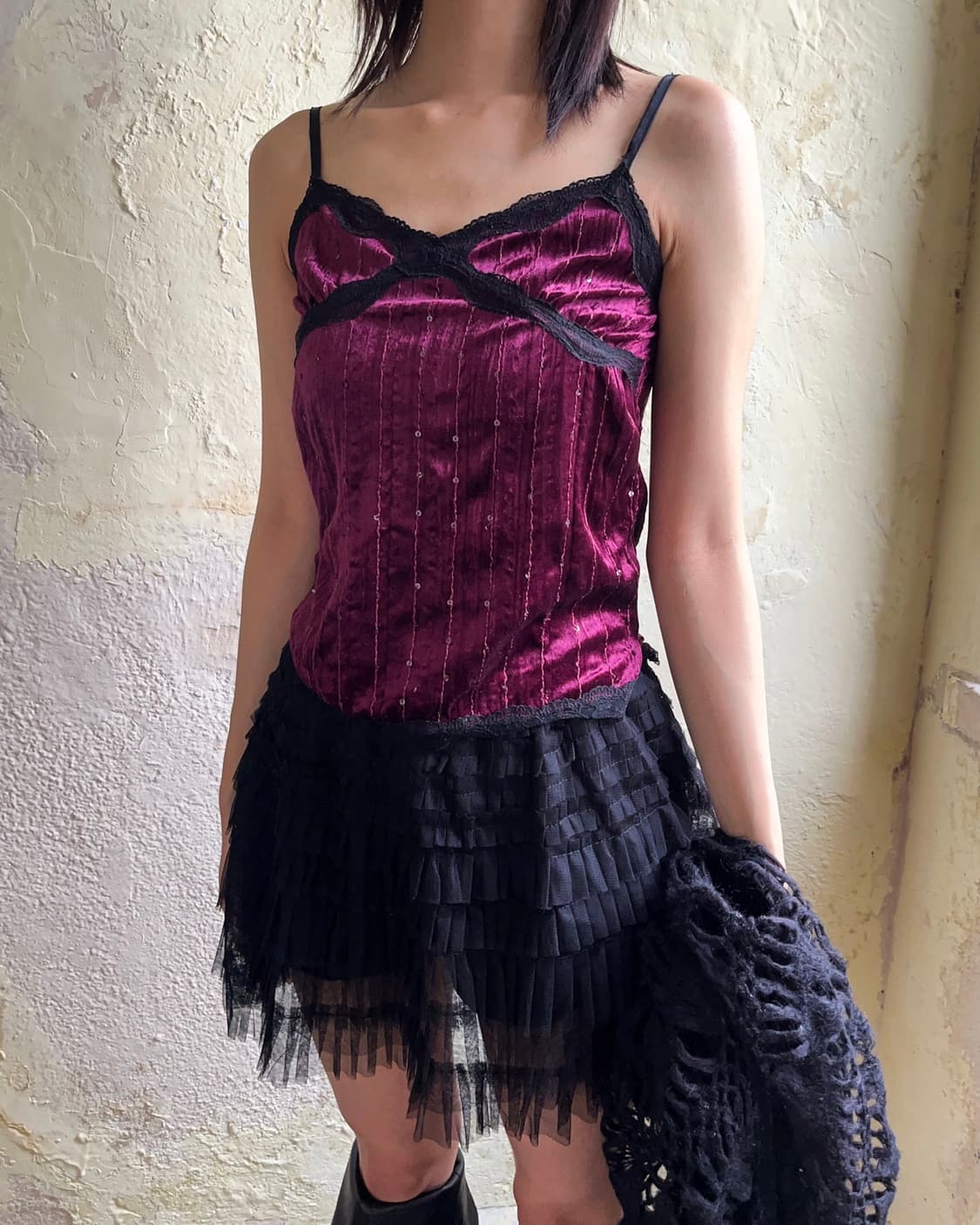 Purple velvet lace sleeveless 상품이미지5