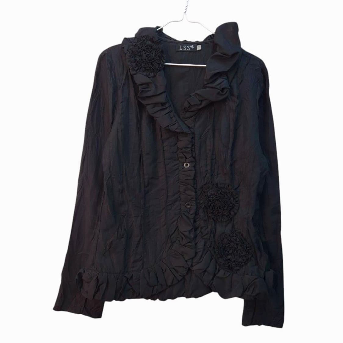 꼼데가르송 st 러플 플라워 디테일 셔링 블라우스 상품이미지1