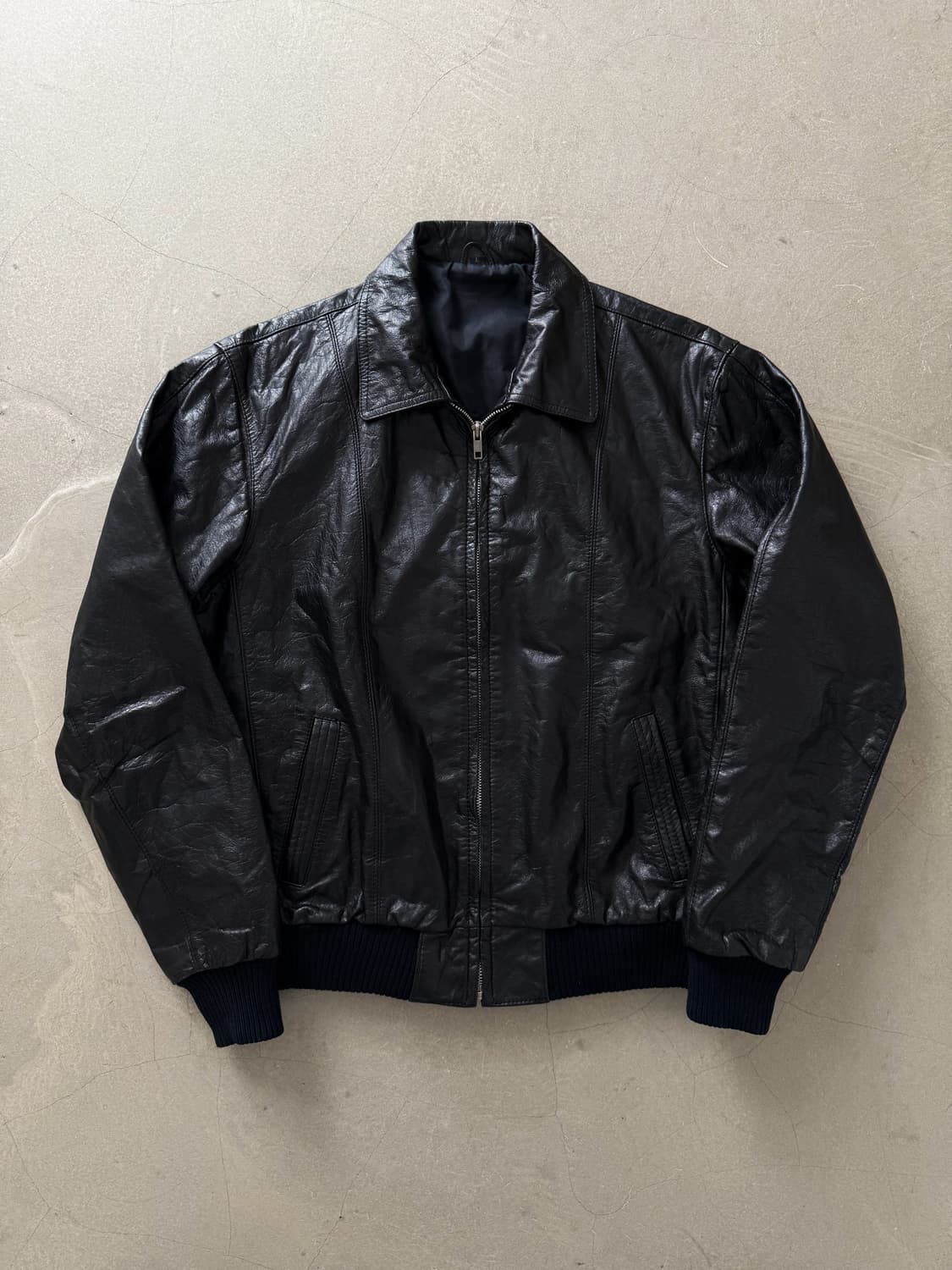 90s Vintage Genuine Leather Bomber Jacke 상품이미지2