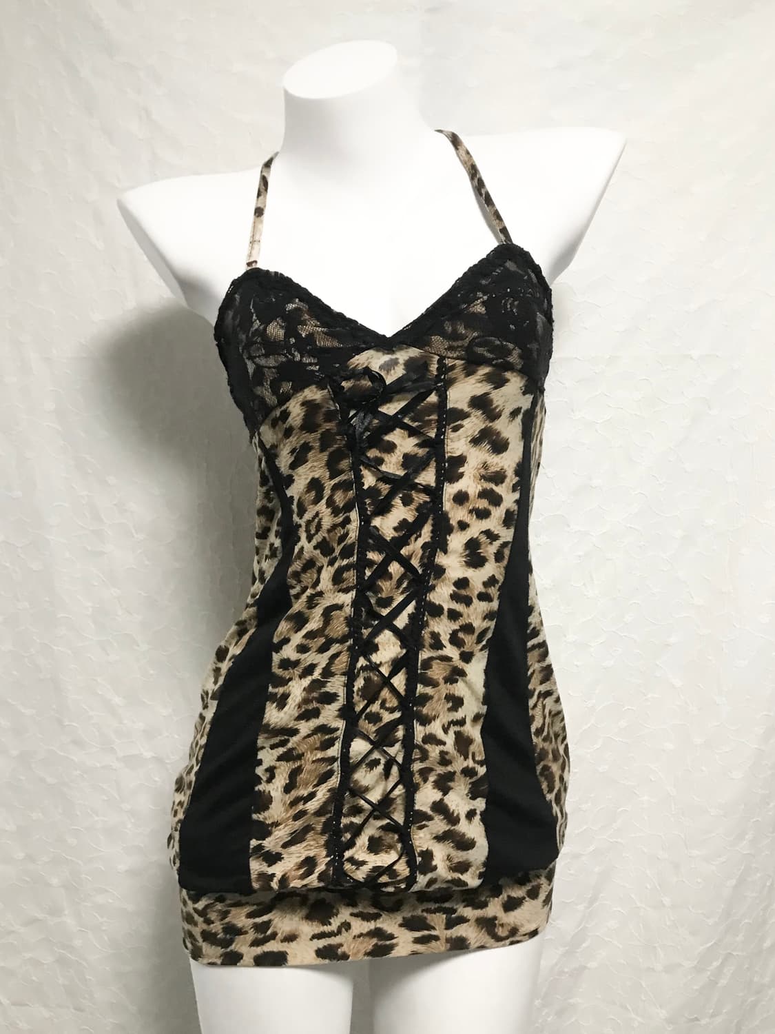 빈티지 갸루 펑크 레오파드 코르셋 레이스 슬립 원피스 탑 상품이미지2