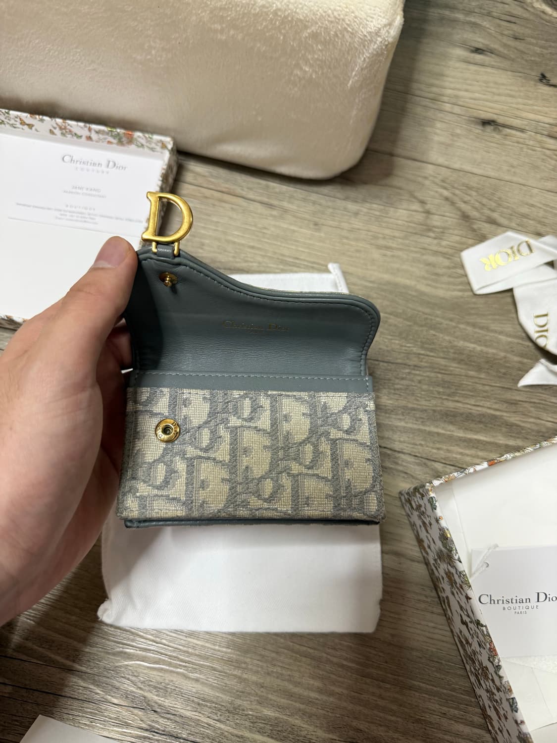 디올 오블리크 새들 카드지갑 베이지 상품이미지1
