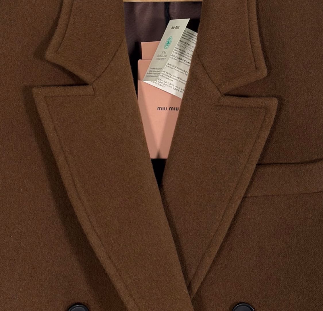 [38] 미우미우 24fw 버진 울 더블 브레스티드 롱 코트 자켓 브라운 상품이미지5
