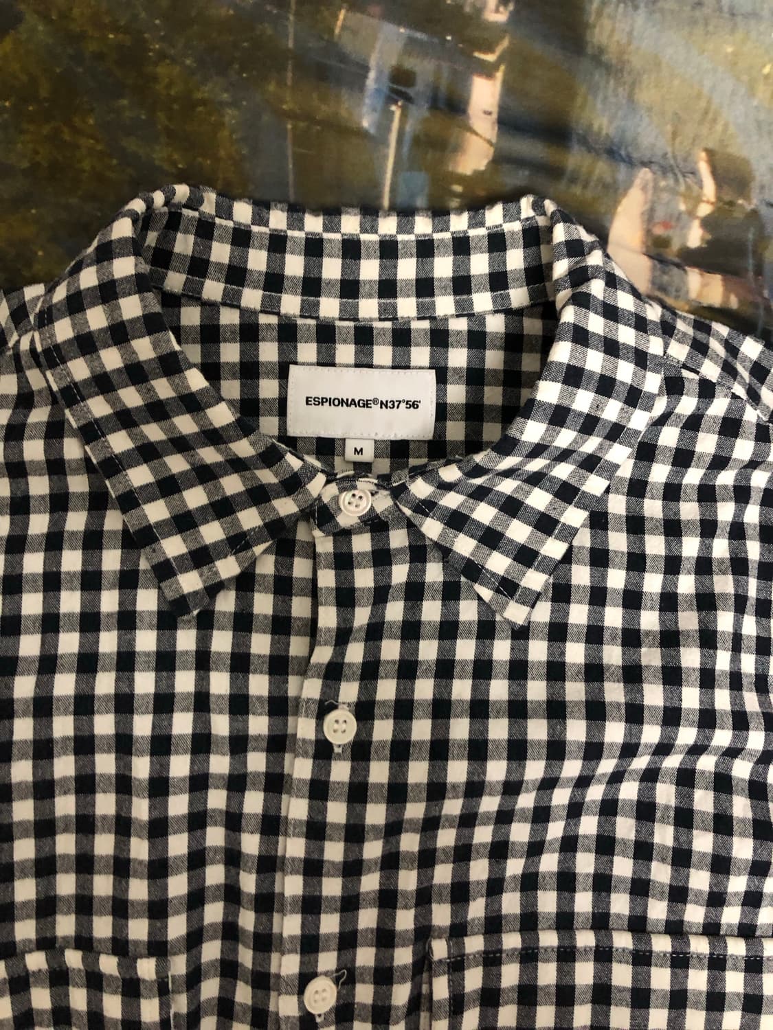 에스피오나지 Double Pocket Gingham Shirt Navy 상품이미지3