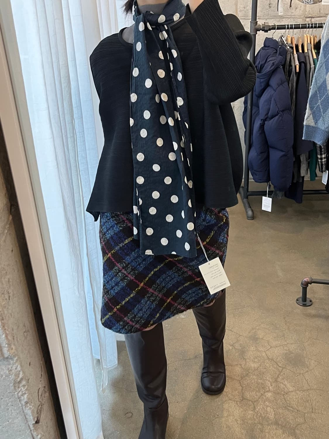 BEAMSBOY 도트 스카프 네이비 상품이미지4