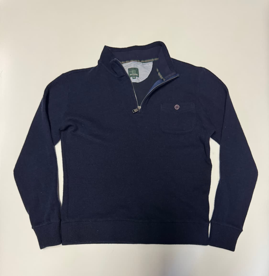 여성 헨리코튼 원 포켓 반집업 니트 네이비 L ~ XL 상품이미지1