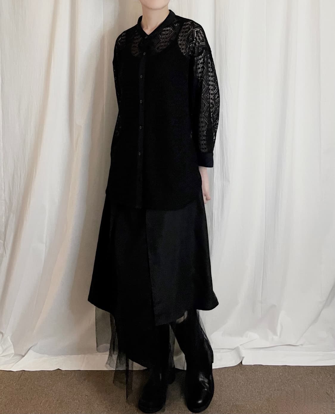 Sheer Layered Wrap Long Skirt – Black 상품이미지2