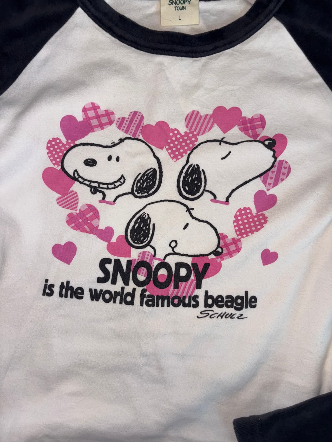 스누피 러브 하트 립 긴팔 티 블랙 화이트 벨벳 상품이미지3