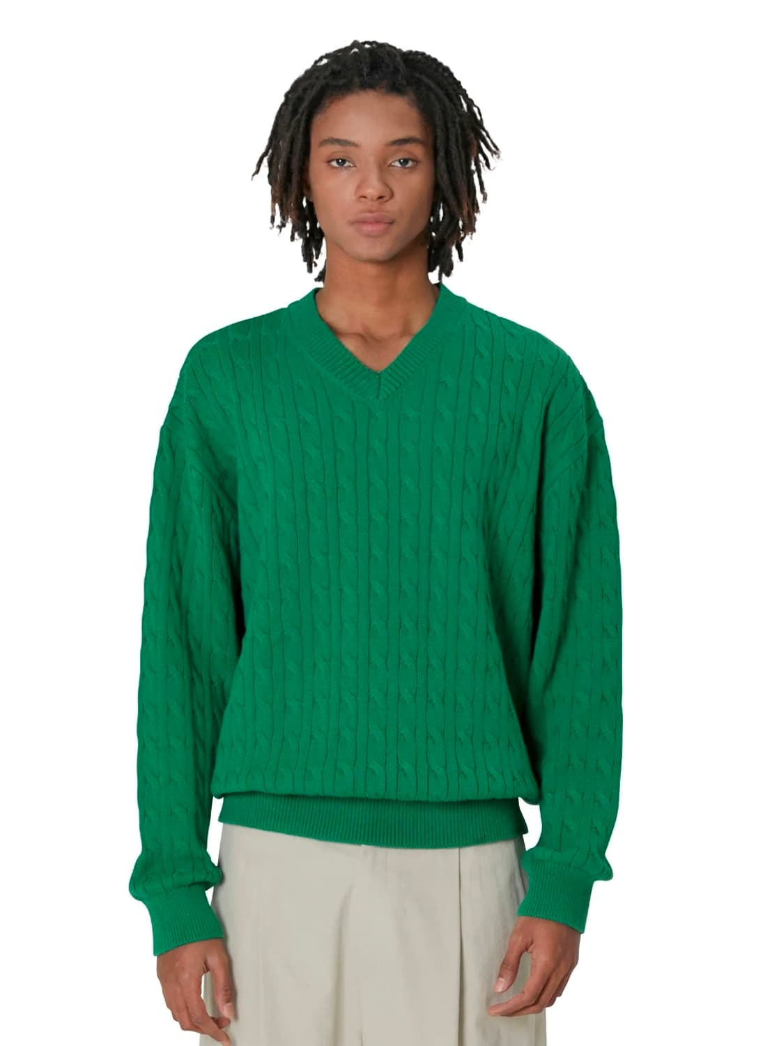 [4] 브라운야드 캐시미어 케이블 니트 그린 새상품 상품이미지1