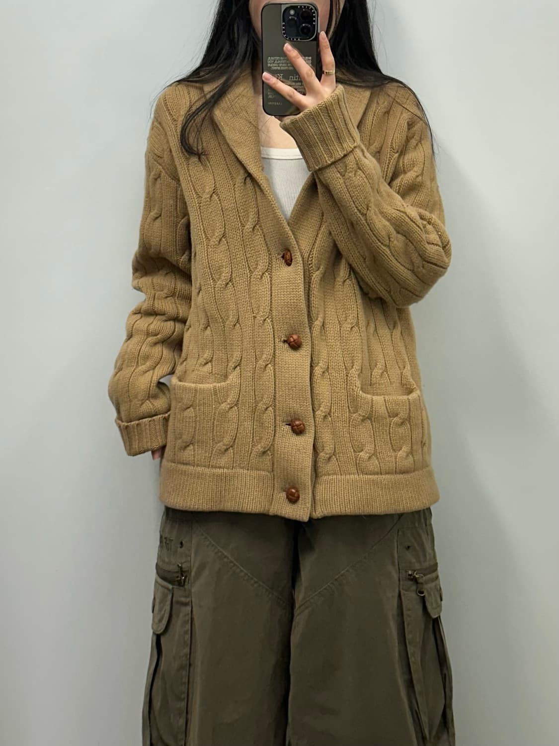폴로 랄프로렌 베이지 숄카라 케이블 니트 가디건 상품이미지1