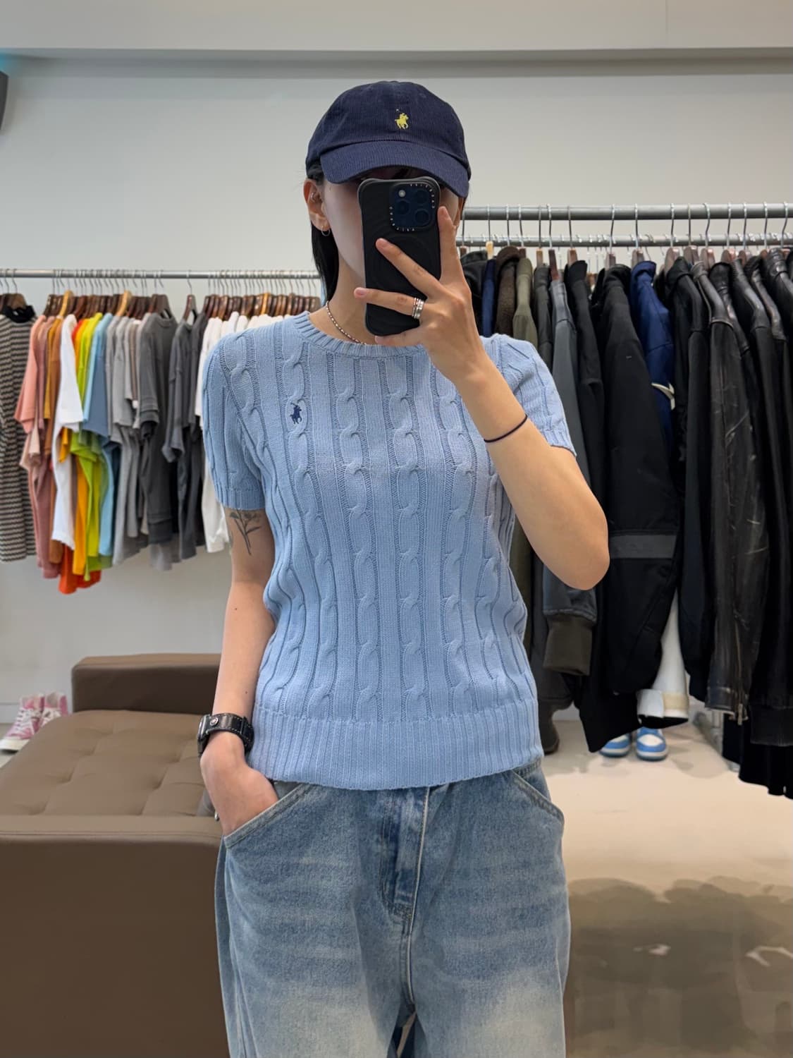 폴로 꽈배기 반팔 니트 하늘색 상품이미지7