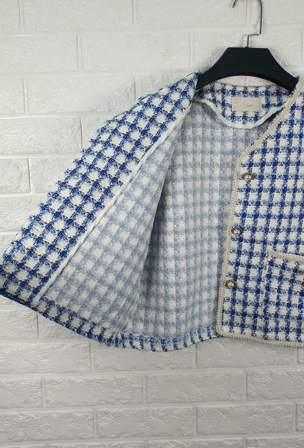 [F]JJ지고트 체크 트위드 반팔 자켓 상품이미지5