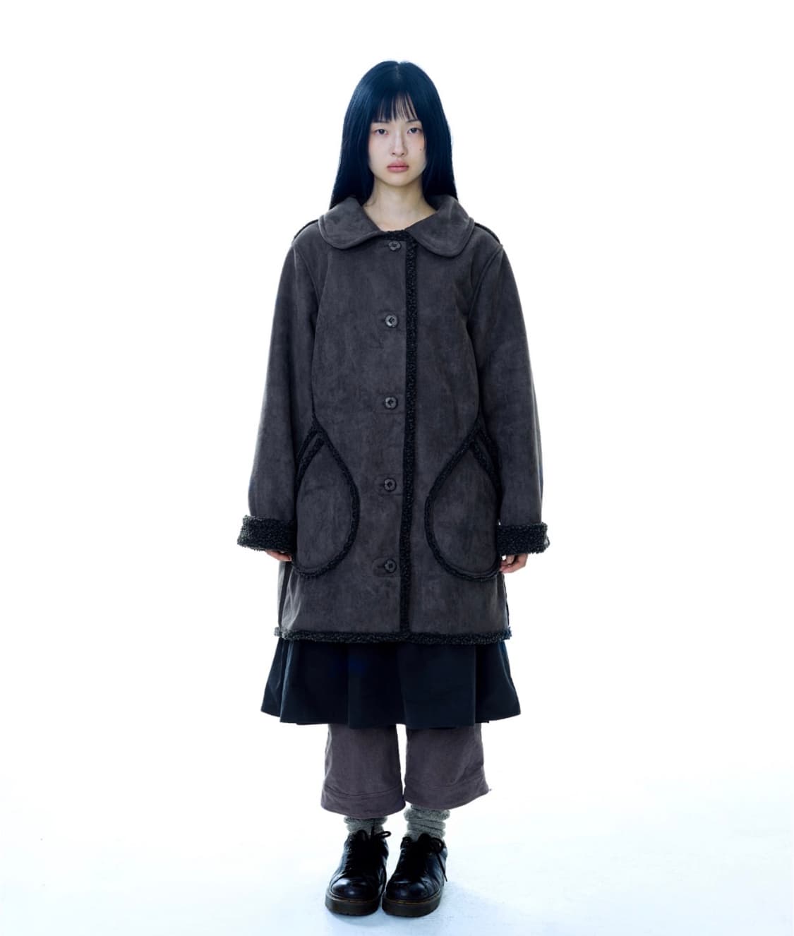 ROUND COLLAR SUEDE JACKET CHARCOAL  상품이미지2