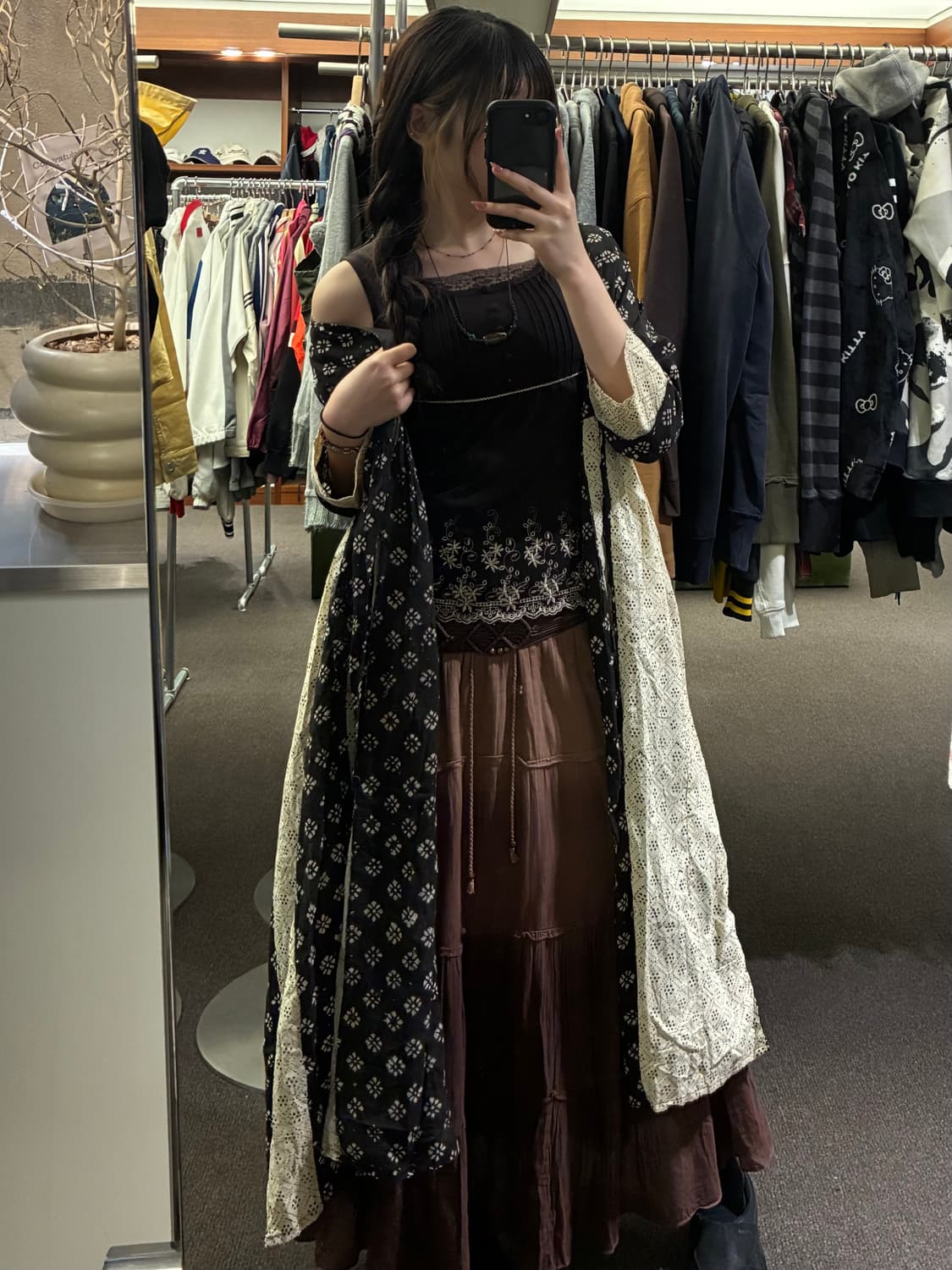 M)Japanese vintage 레이스 자수 그라데이션 롱스커트 상품이미지8