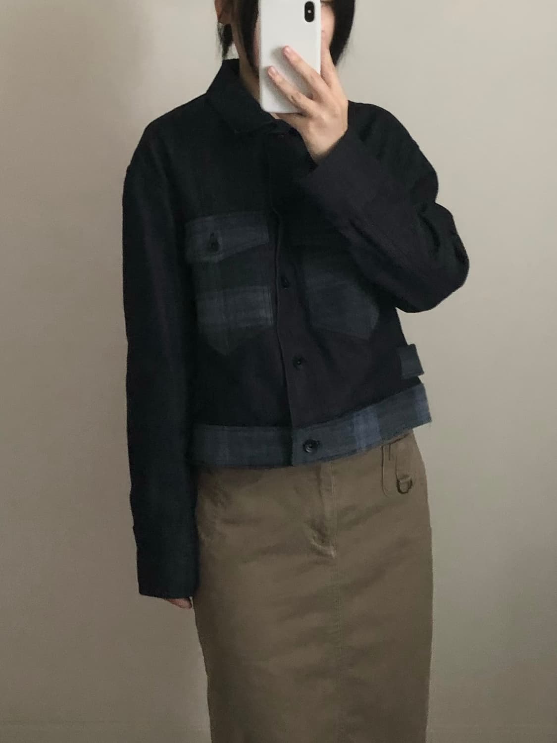 커스텀멜로우 체크 울 배색 트러커 생지 데님자켓 상품이미지1