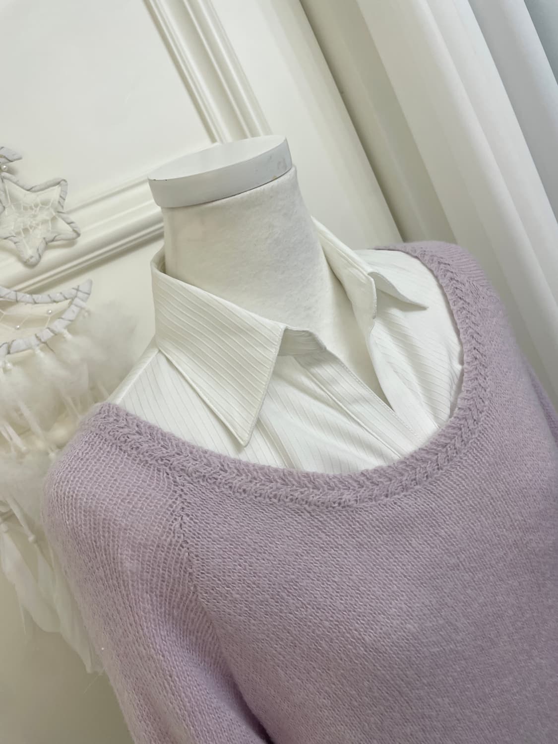 lavender alpaca loose sweater&white shir 상품이미지7