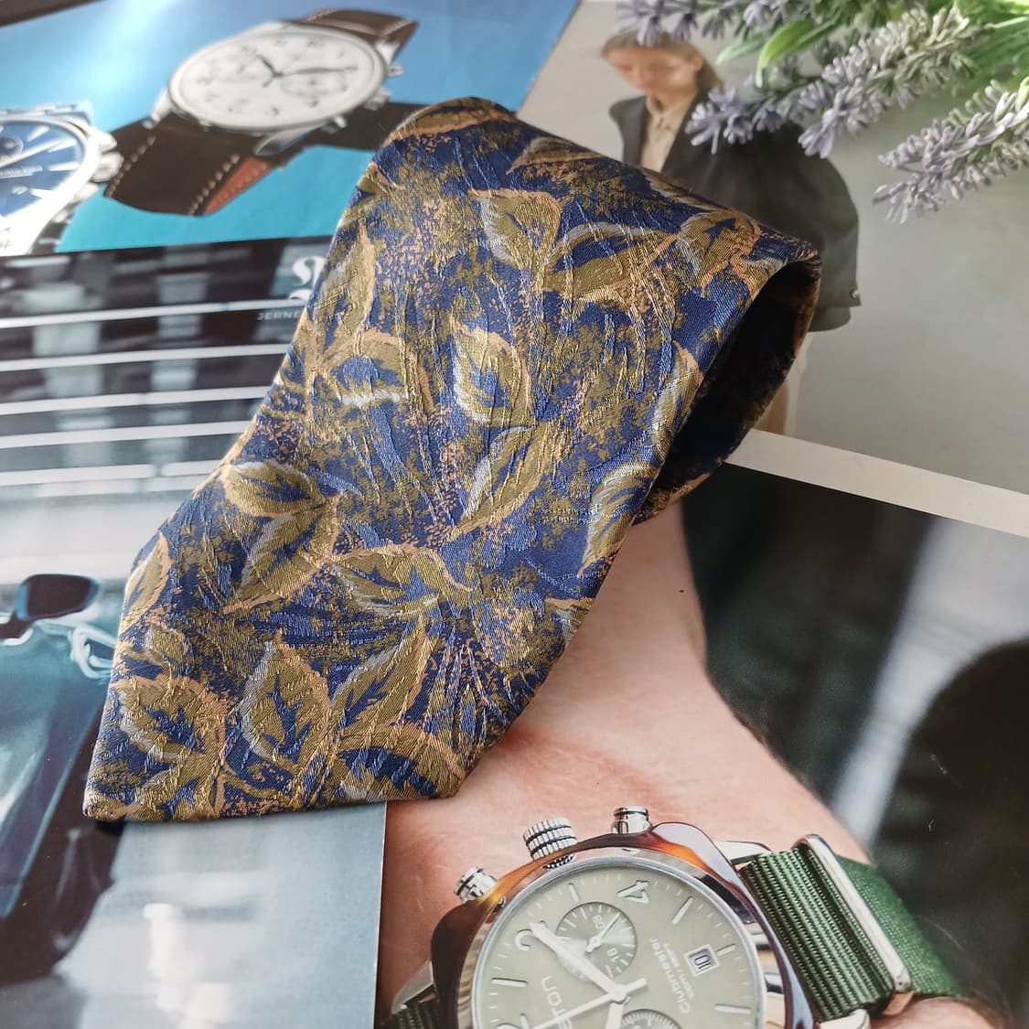 마루젠 실크 블루&다크그린 패턴 넥타이 8.6cm A+등급 A18960
 상품이미지1