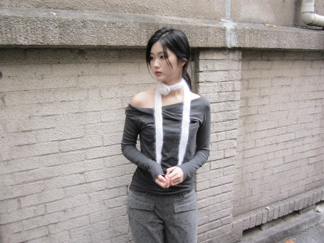 crochet mohair rose scarf white /small 상품이미지4