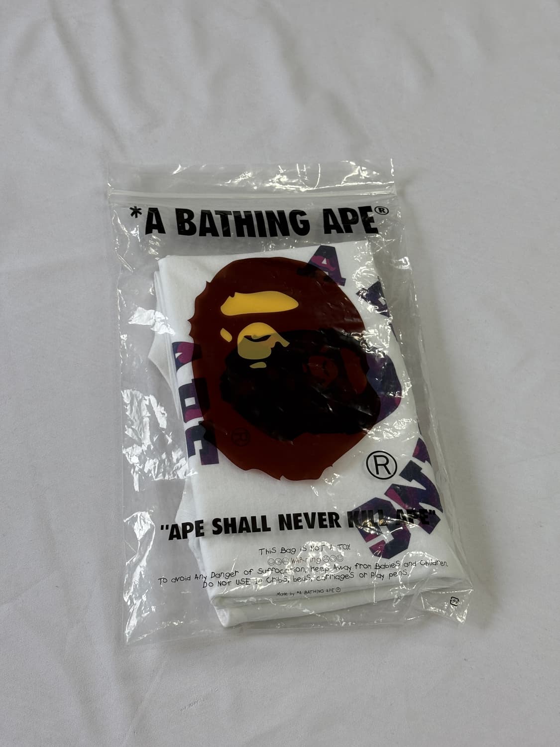 베이프 컬러 카모 컬리지 티셔츠 화이트 퍼플 M 반팔 상품이미지6